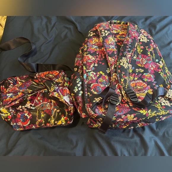 Vera Bradley Campus Backpack and Lunch Tote Bundle Midnight Wildflowers